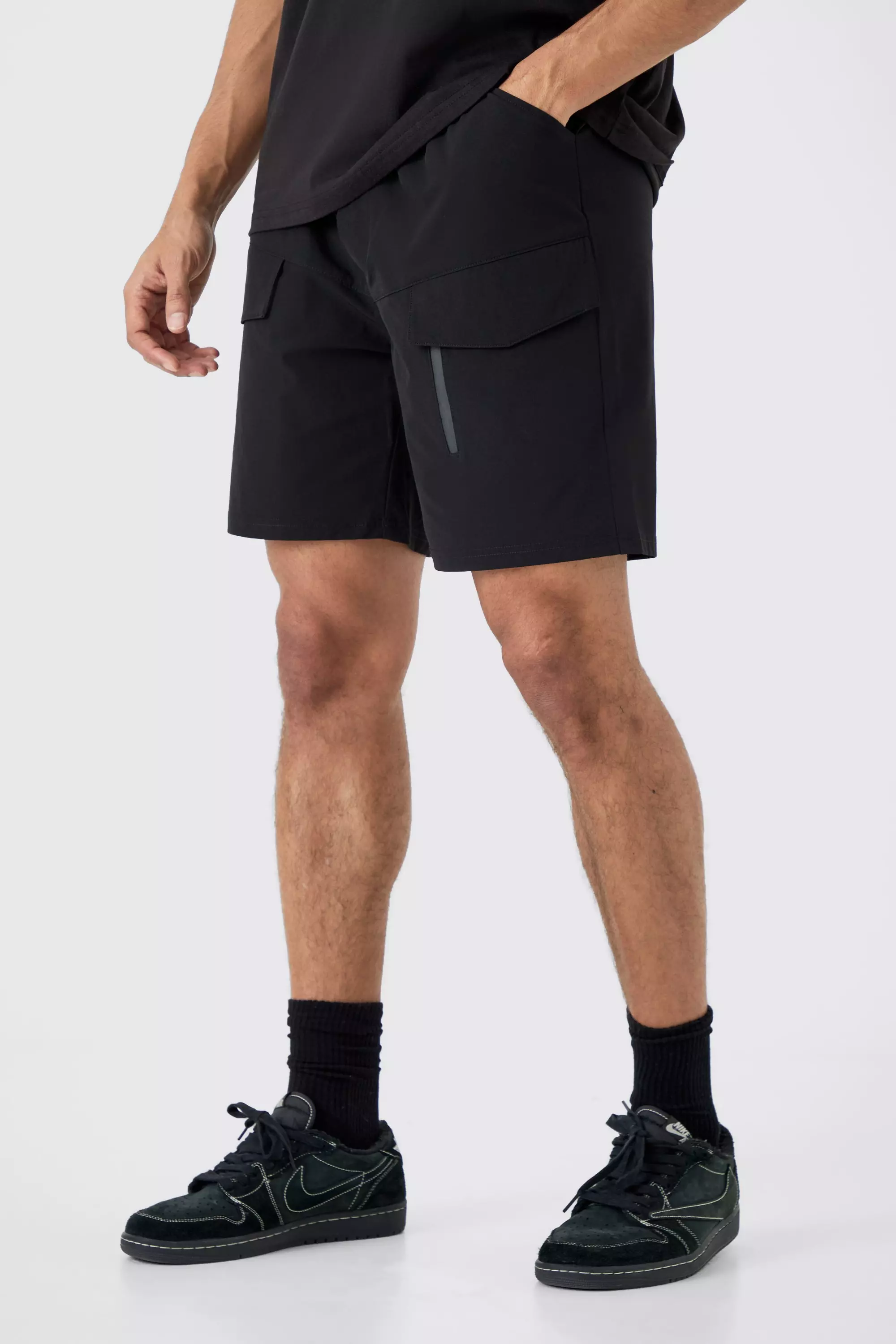 Black Elasticated Waist Relaxed Technical Stretch Cargo With Zip alternative image