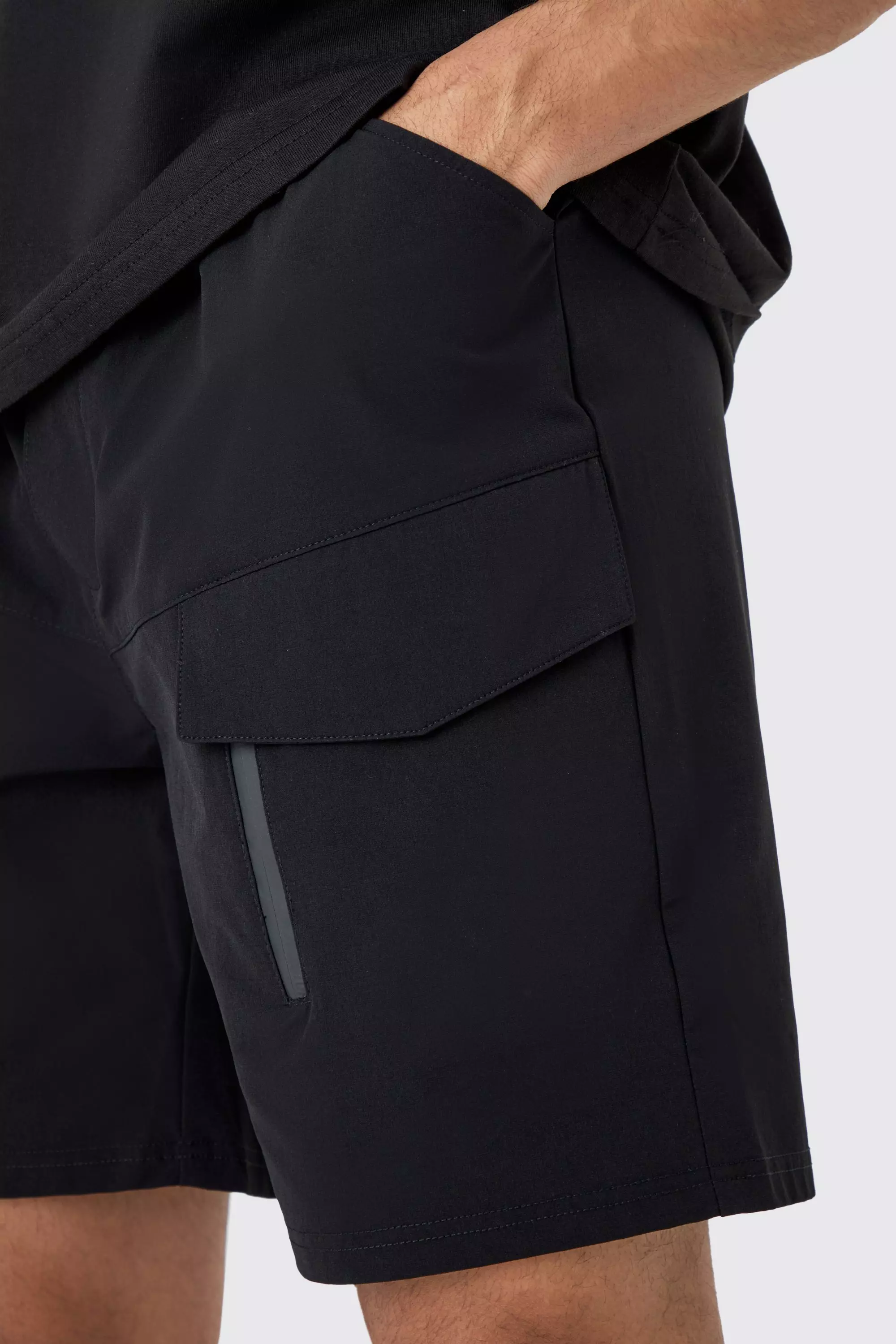 Black Elasticated Waist Relaxed Technical Stretch Cargo With Zip alternative image