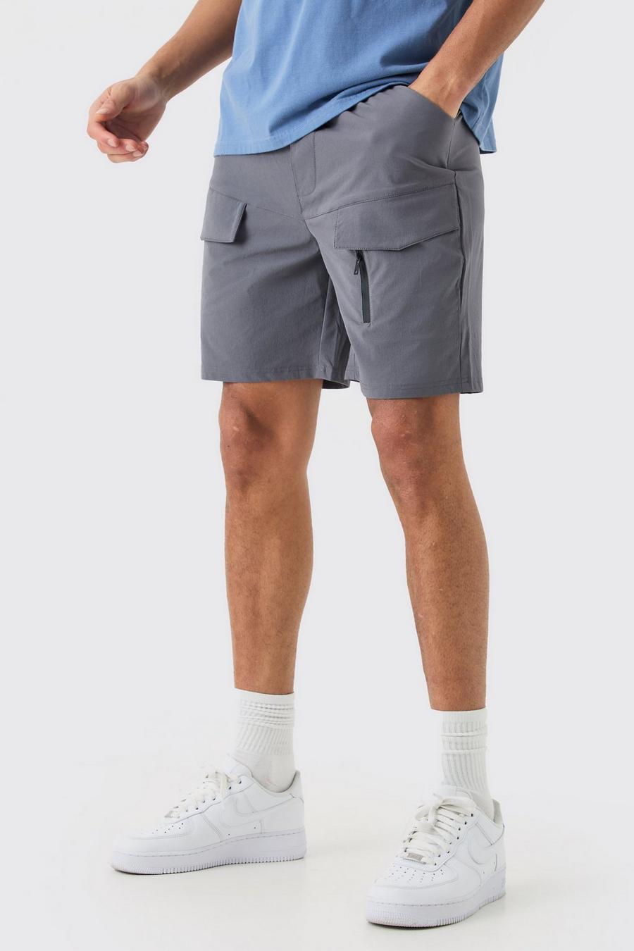 Pantaloni Cargo rilassati in Stretch leggero elasticizzato con zip, Charcoal image number 1