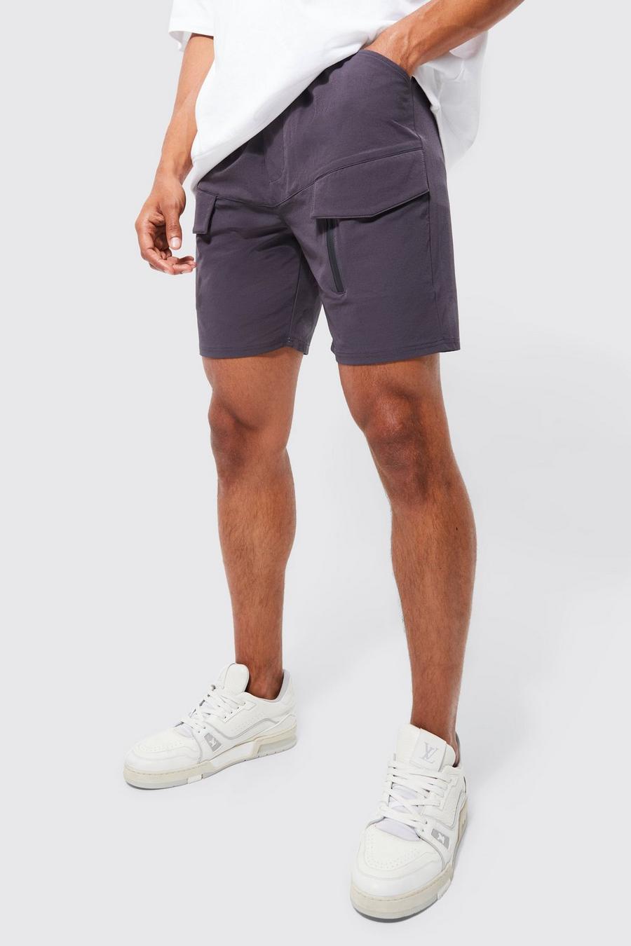 Charcoal Elasticated Waist Relaxed Technical Stretch Cargo With Zip 