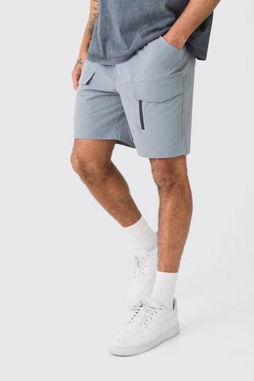 Grey Elasticated Waist Relaxed Technical Stretch Cargo With Zip