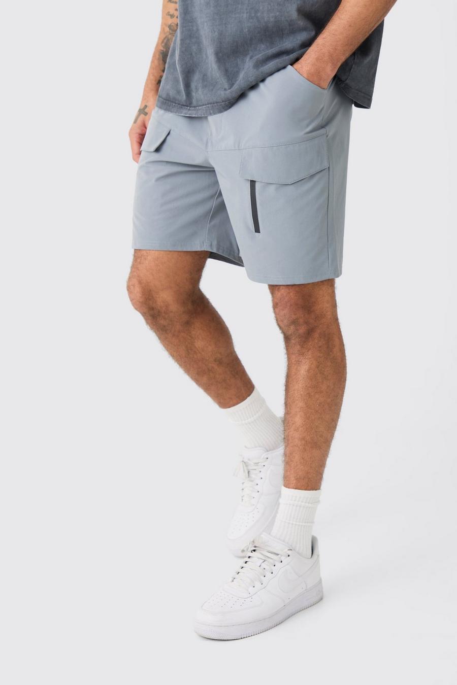 Pantaloni Cargo rilassati in Stretch leggero elasticizzato con zip, Light grey image number 1