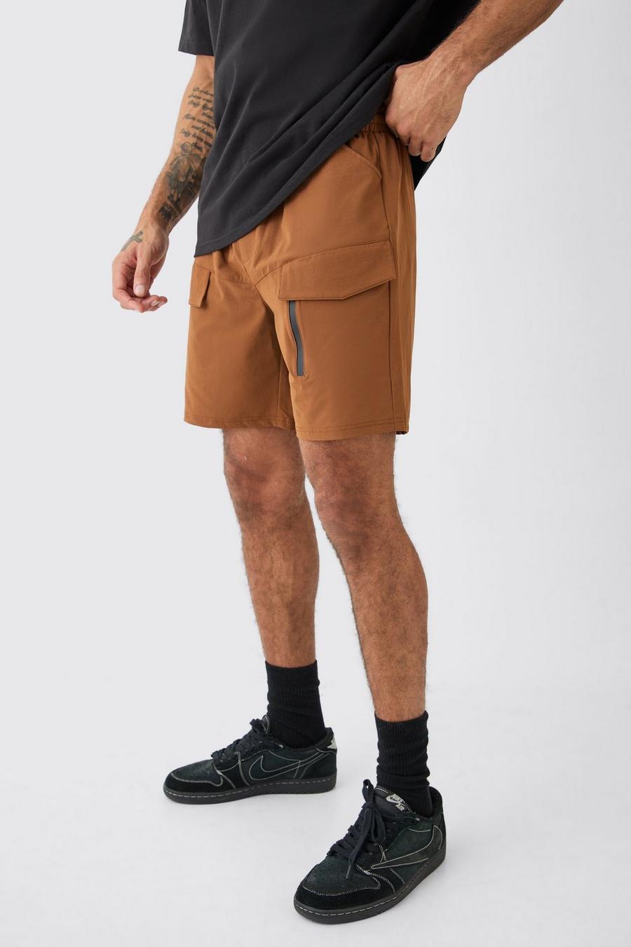 Pantaloni Cargo rilassati in Stretch leggero elasticizzato con zip, Chocolate image number 1