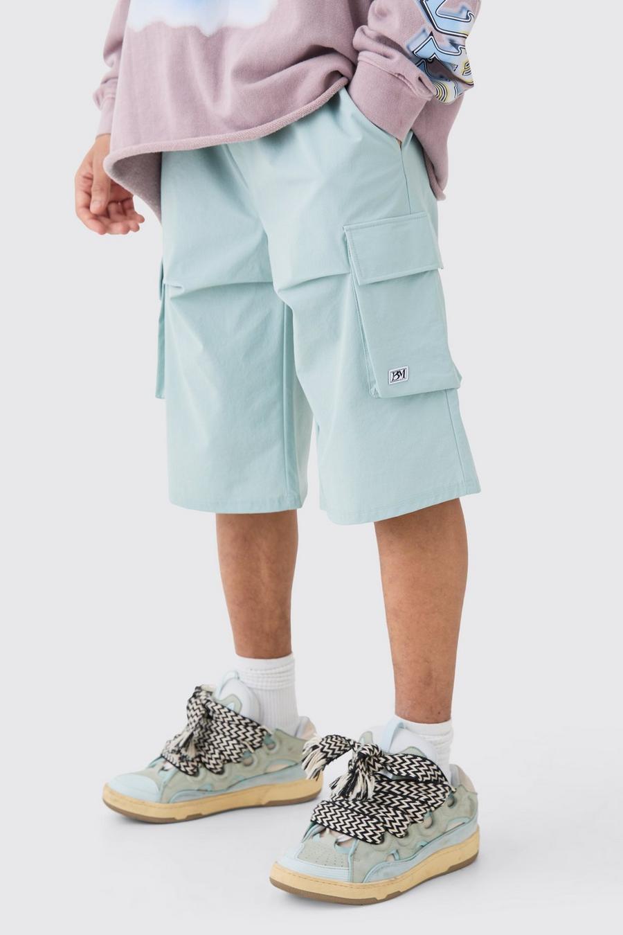 Lockere elastische Stretch-Shorts mit Logo, Sky blue image number 1