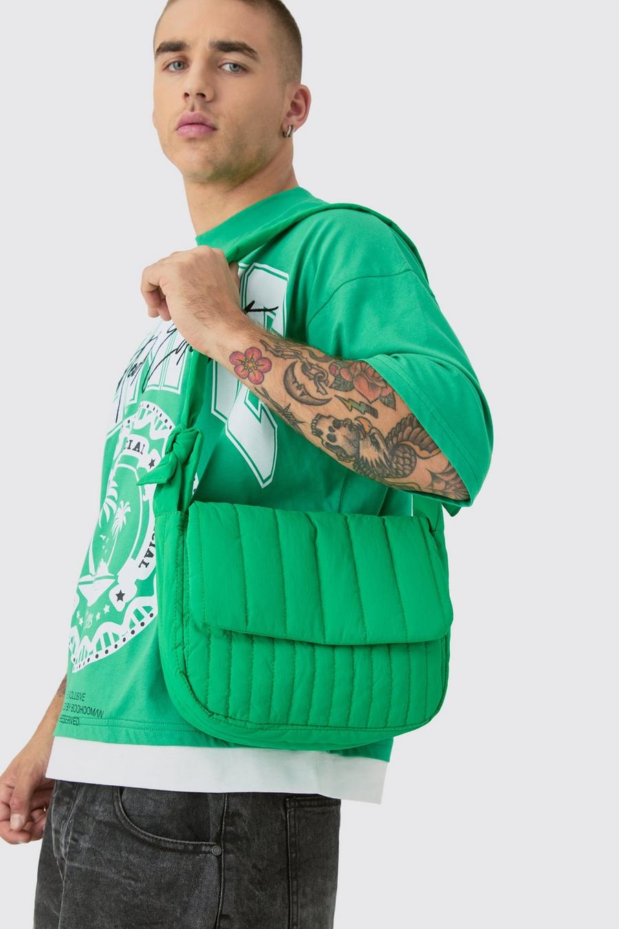 Green Quilted Cross Body Satchel Bag