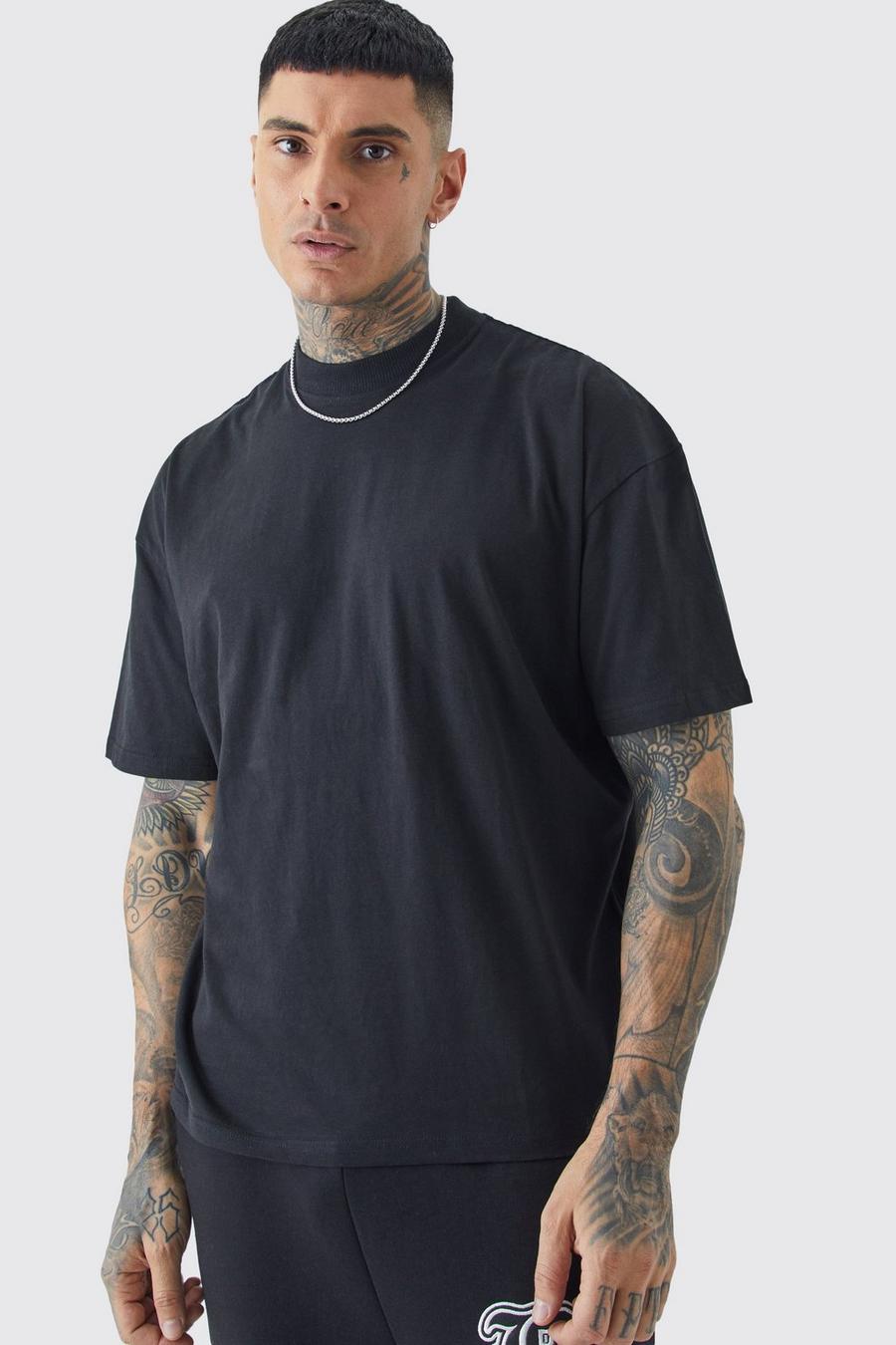 Black Tall Oversize t-shirt med hög halsmudd image number 1