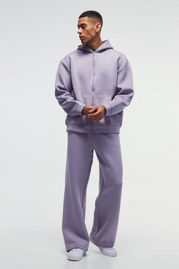 Lilac Purple Oversized Bonded Scuba Double Ended Zip Hoodie Tracksuit