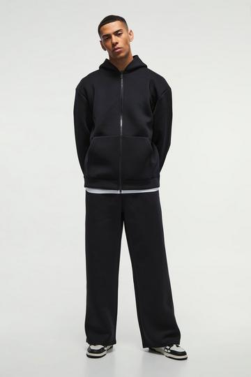 Black Oversized Bonded Scuba Double Ended Zip Hoodie Tracksuit