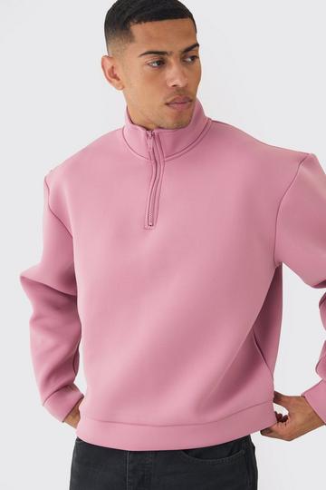 Pink Oversized Boxy Quarter Zip Bonded Scuba Sweatshirt