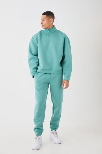 Green Man Oversized Boxy Quarter Zip Bonded Scuba Tracksuit