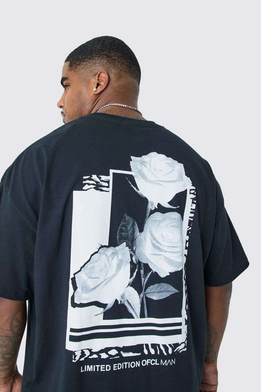 Black Plus Rose Back Print T-shirt