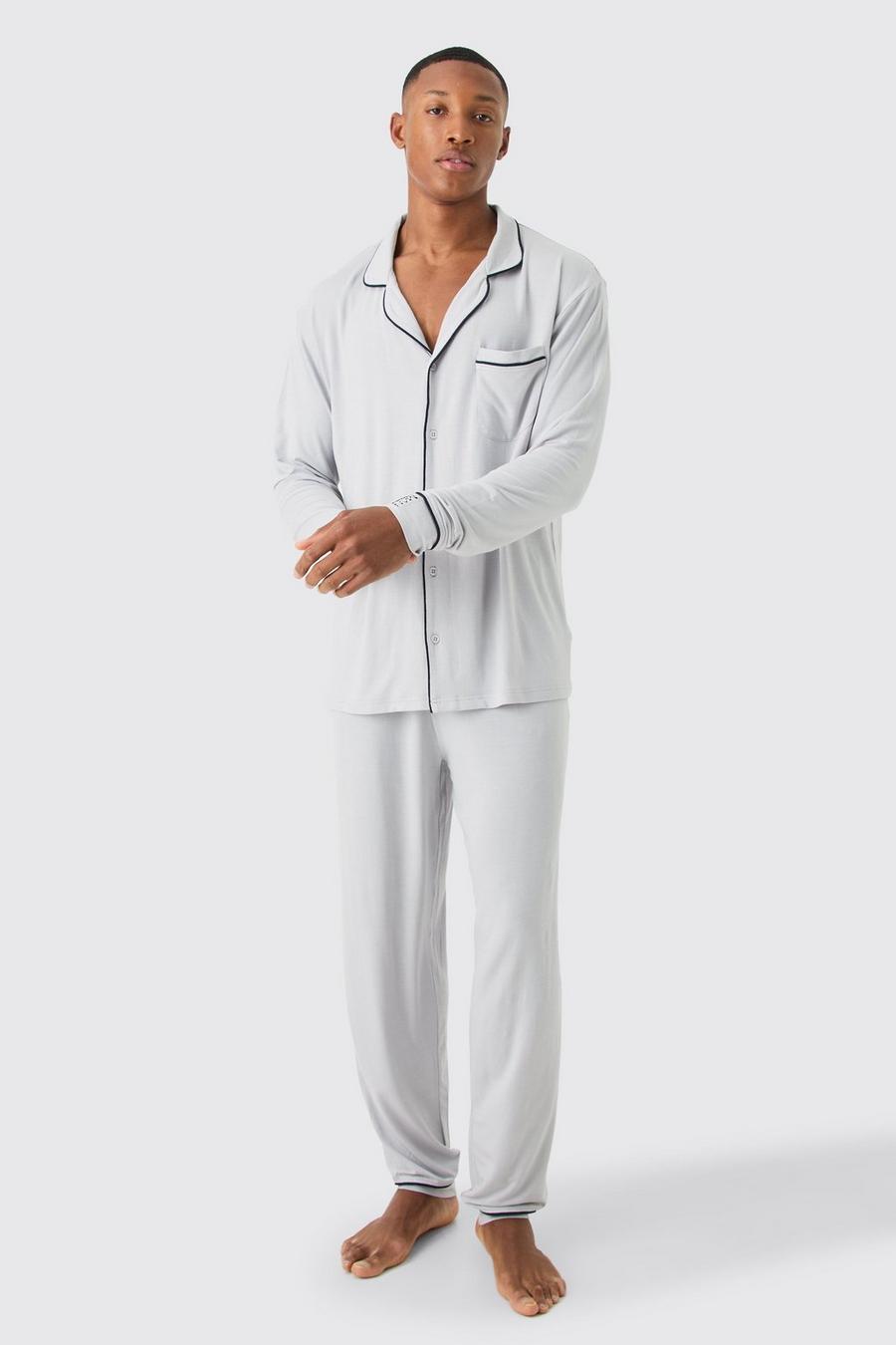 Lockeres Premium Loungewear-Hemd & Unterteil, Ash grey image number 1