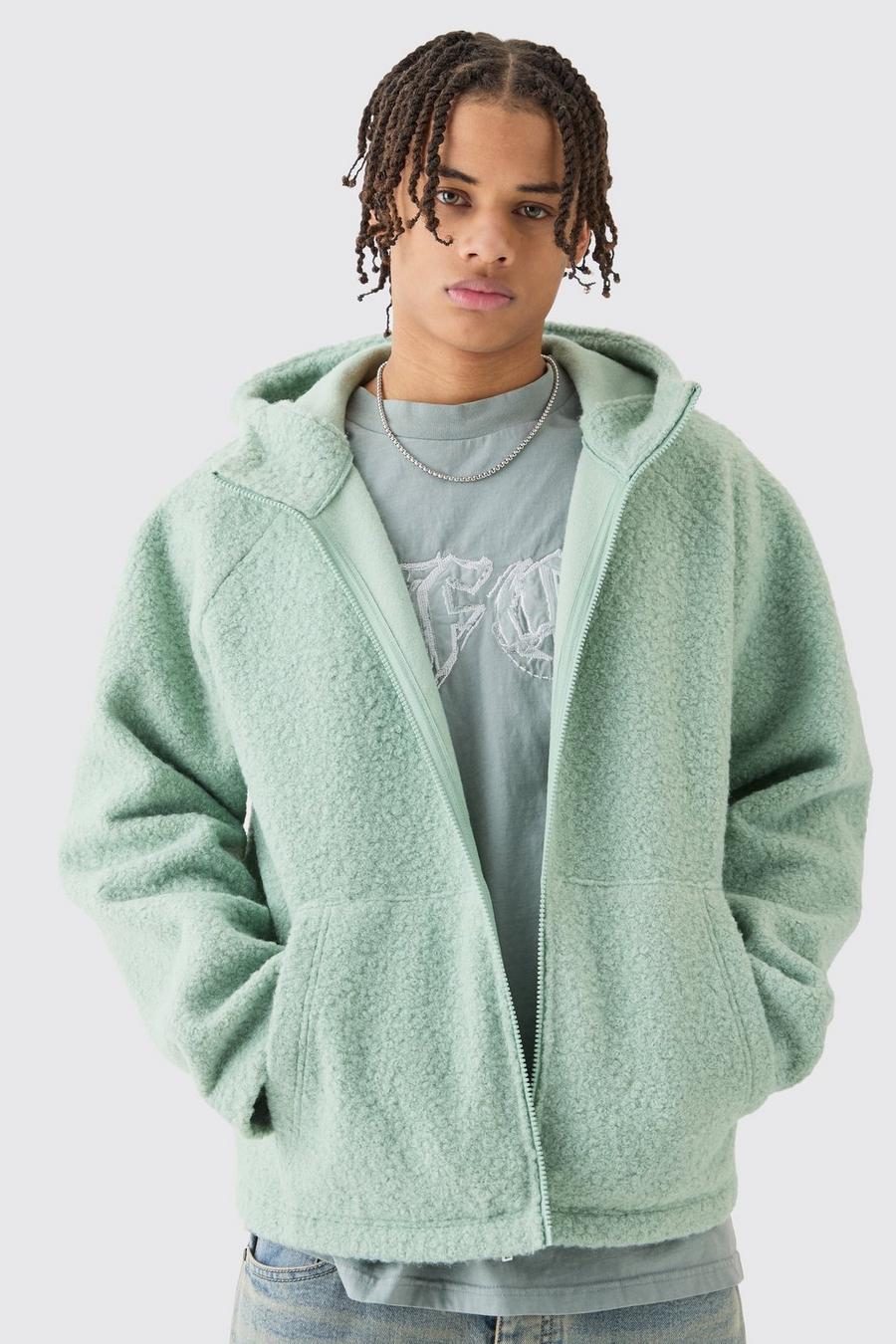 Sage Oversize hoodie i teddy med dragkedja image number 1