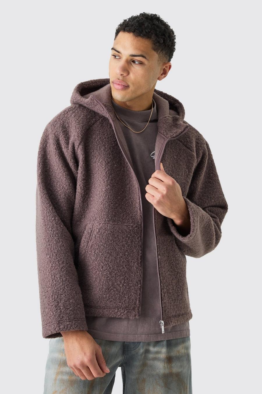 Brown Oversize hoodie i teddy med dragkedja image number 1