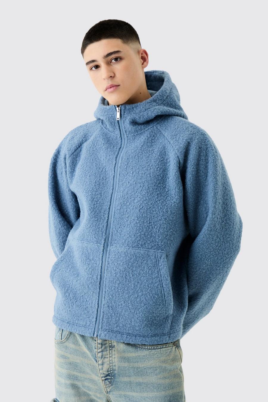 Blue Oversize hoodie i teddy med dragkedja image number 1