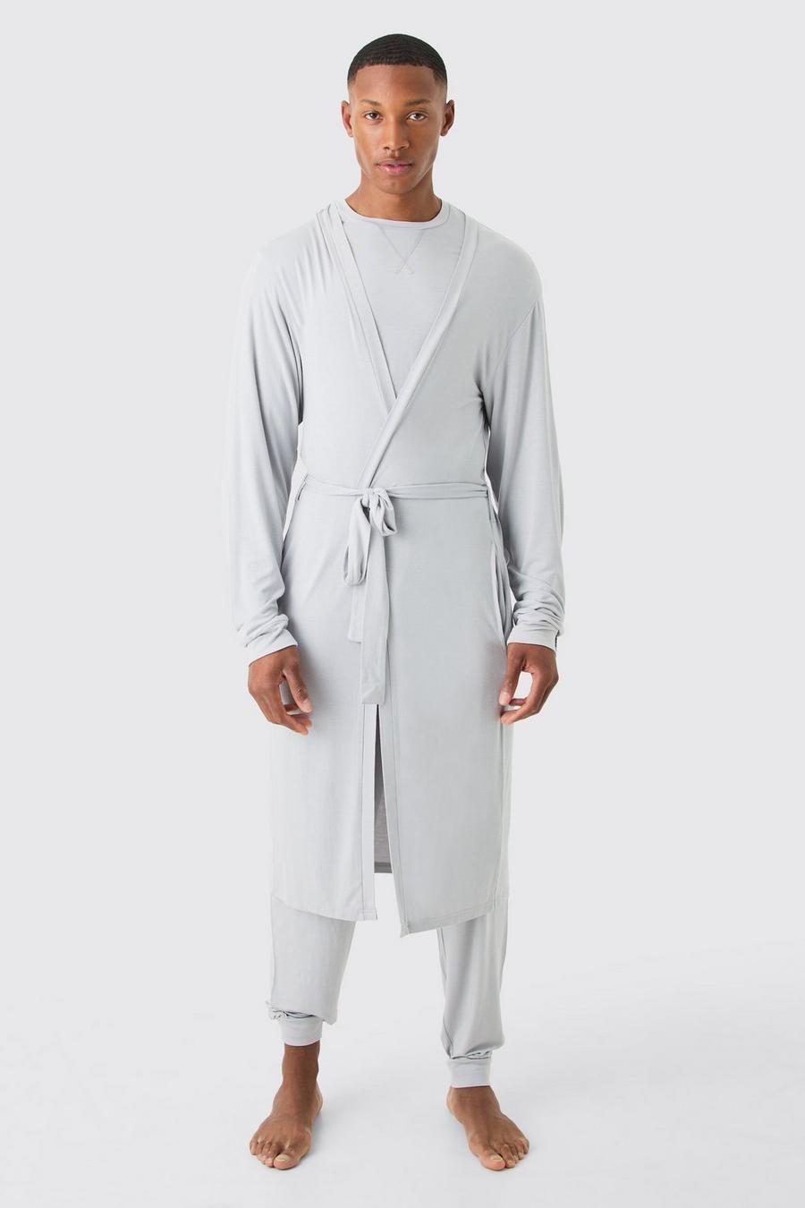 Lockerer Premium-Bademantel, T-Shirt & Loungewear-Hose, Ash grey image number 1