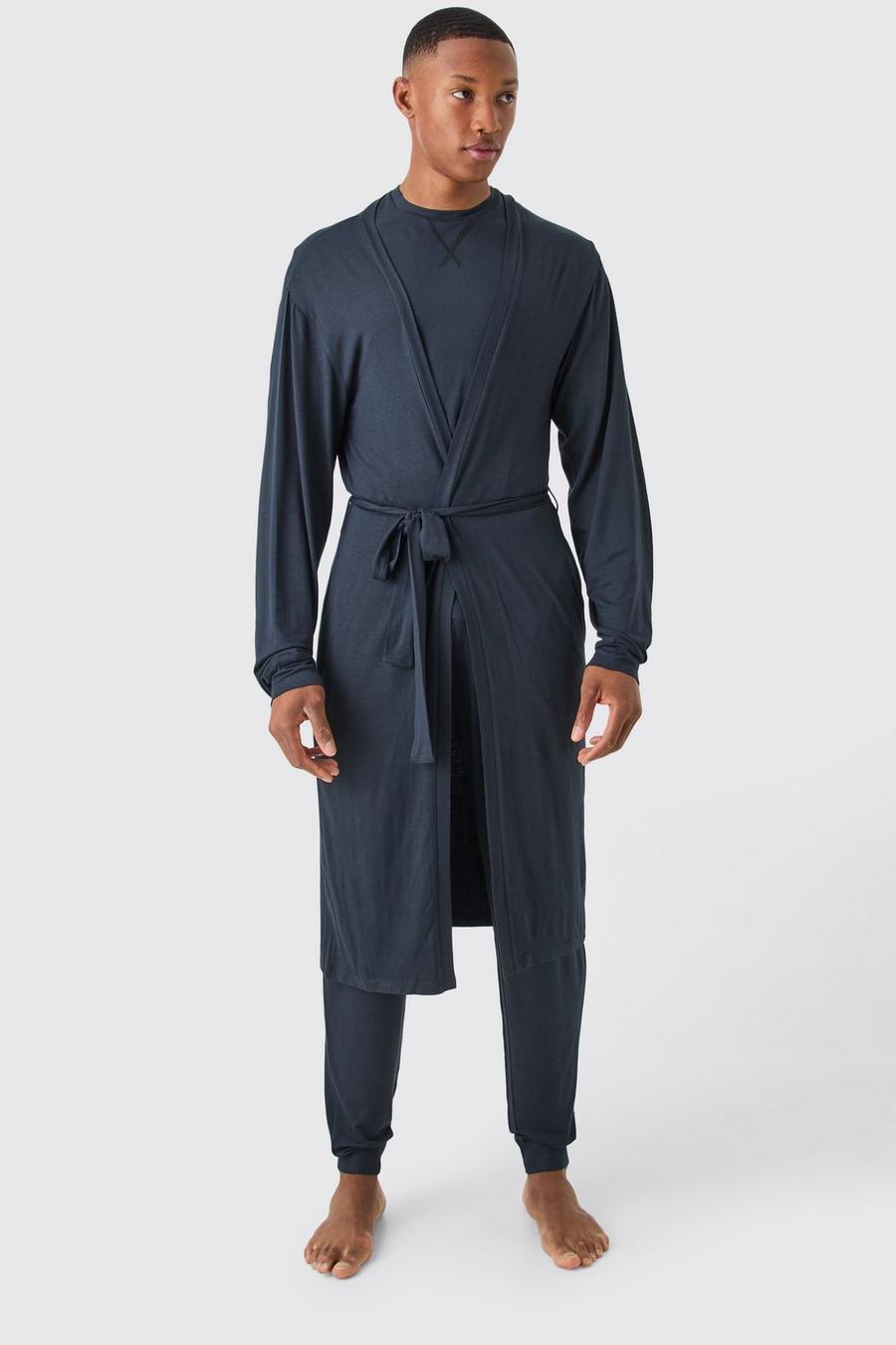 Lockerer Premium-Bademantel, T-Shirt & Loungewear-Hose, Black image number 1