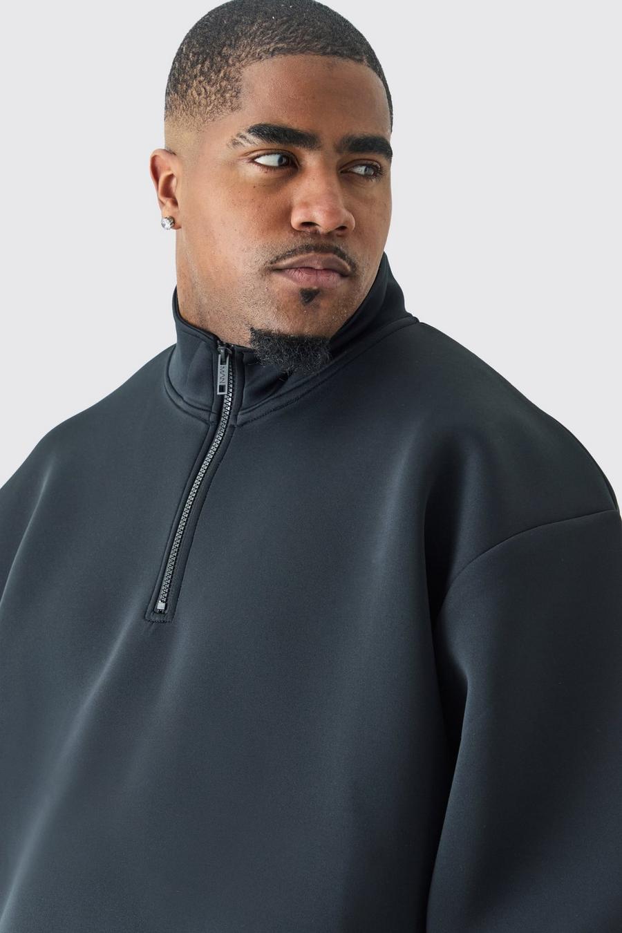 Plus kastiges Oversize Scuba-Sweatshirt mit Reißverschluss, Black image number 1