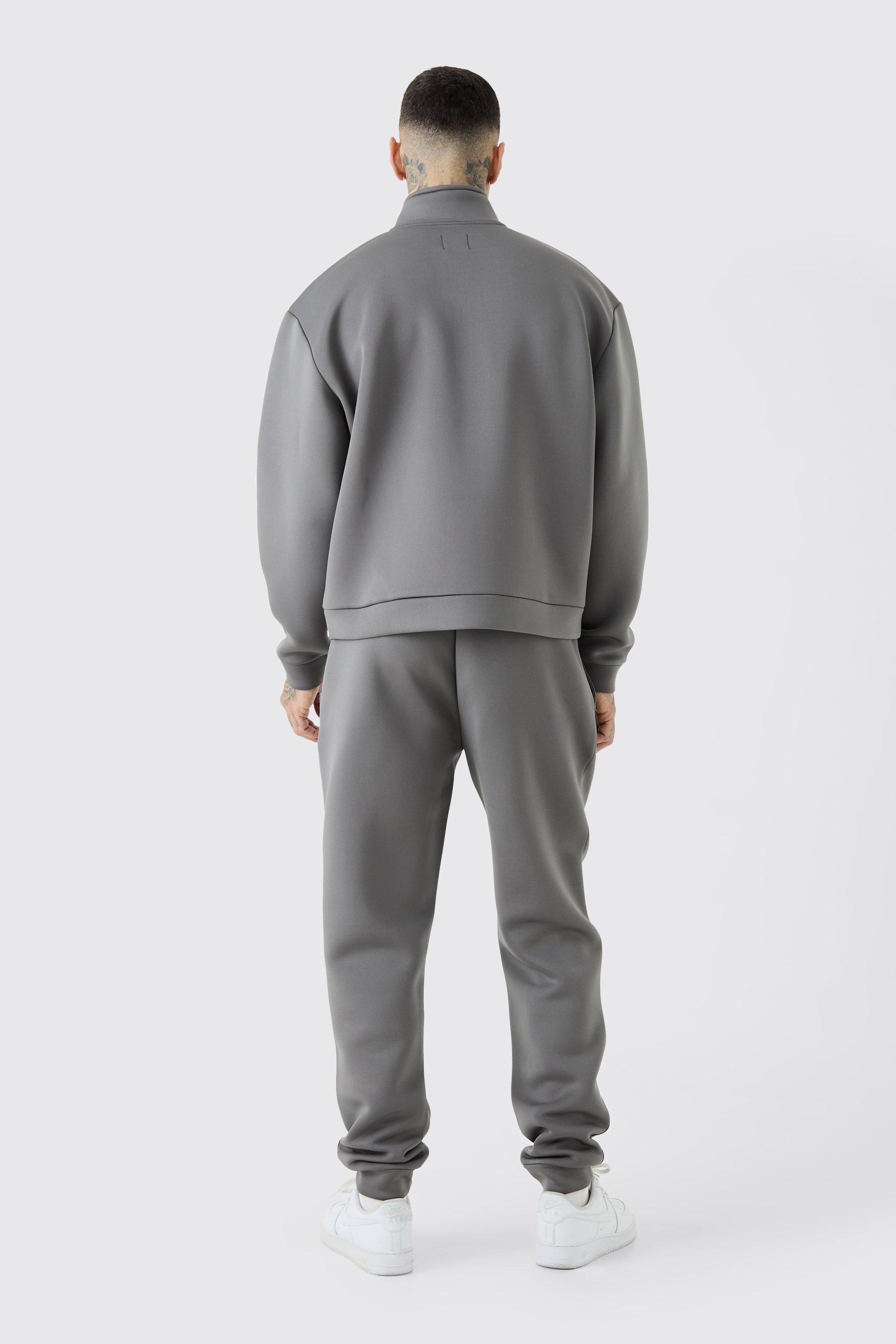 Tall Man Oversized Boxy Quarter Zip Bonded Scuba Tracksuit | boohoo