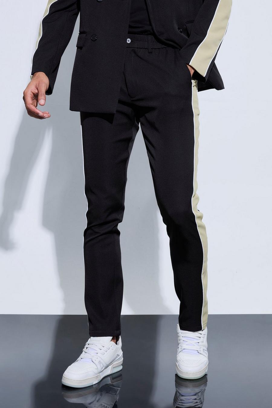 Pantalón entallado con panel en contraste y cintura cómoda, Black image number 1