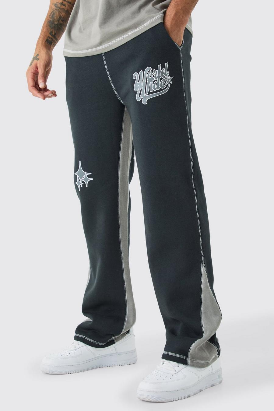 Black Baggy Worldwide Joggingbroek Met Contrasterende Stiksels En Gusset