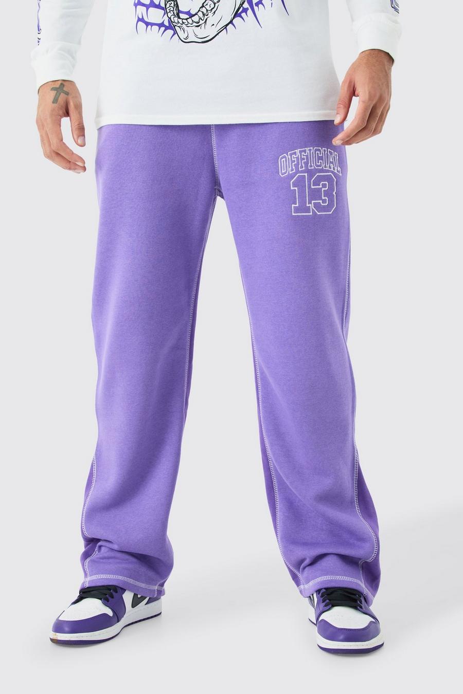 Pantalón deportivo holgado Official con costuras en contraste y refuerzo, Purple image number 1