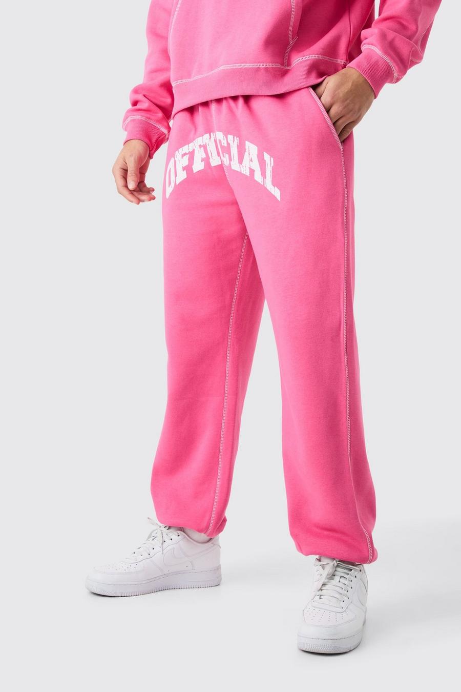 Pink Oversized Official Joggingbroek Met Contrasterende Stiksels