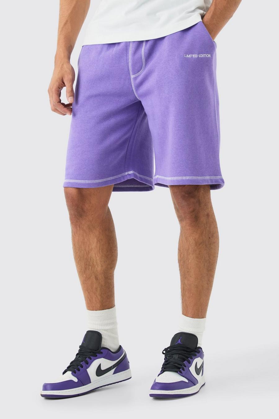 Purple Oversized Limited Edition Contrast Stitch Shorts image number 1