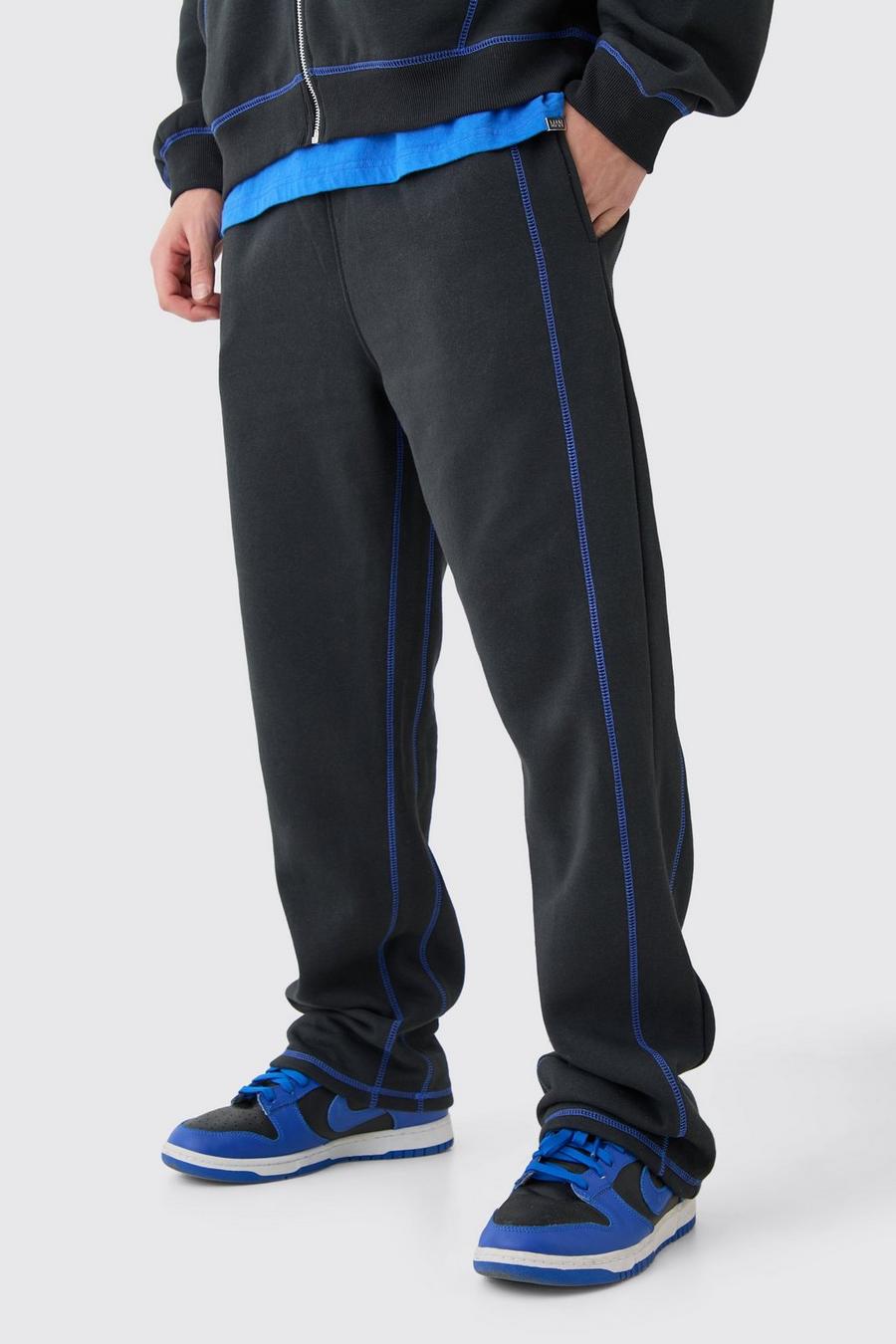 Pantalón deportivo holgado con costuras en contraste, Black image number 1