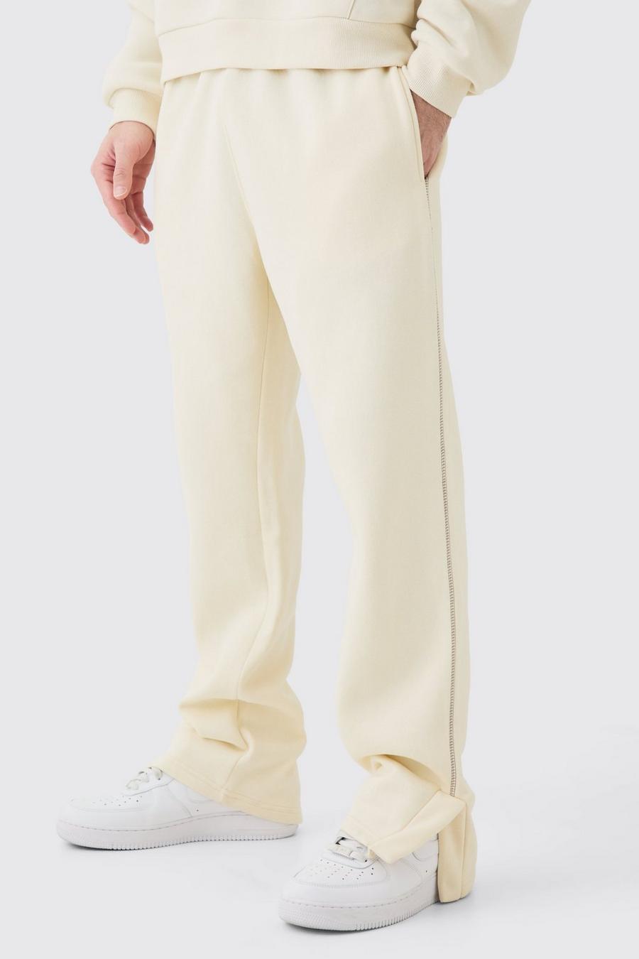 Regular Contrast Stitch Split Hem Jogger, Ecru