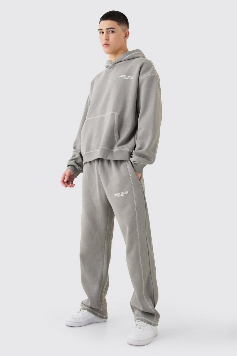 Sudadera oversize recta con capucha y costuras en contraste Limited Edition, Charcoal
