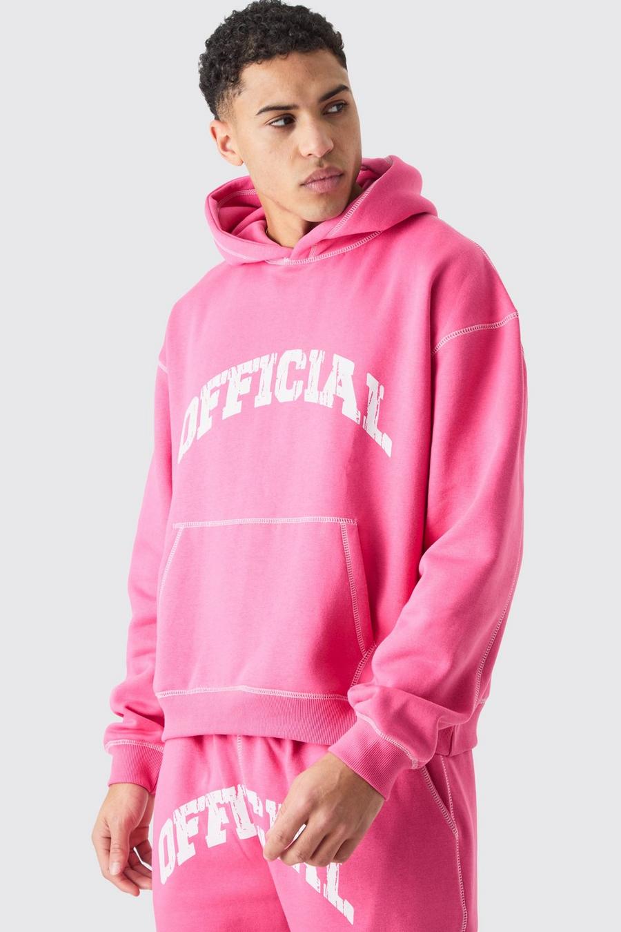 Pink Oversized Boxy Official Hoodie Met Contrasterende Stiksels image number 1