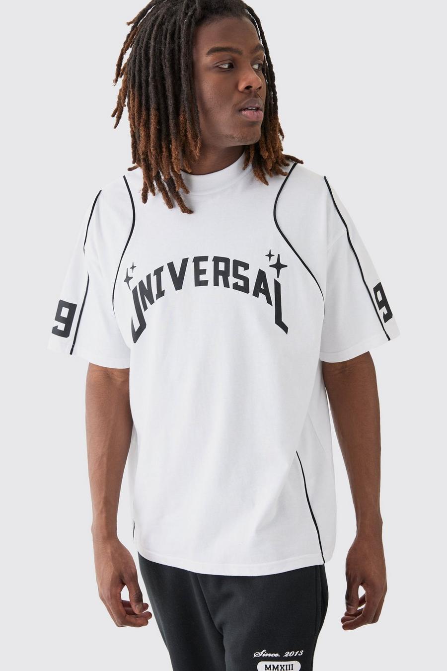 Camiseta oversize con cuello extendido y estampado gráfico Universal, White