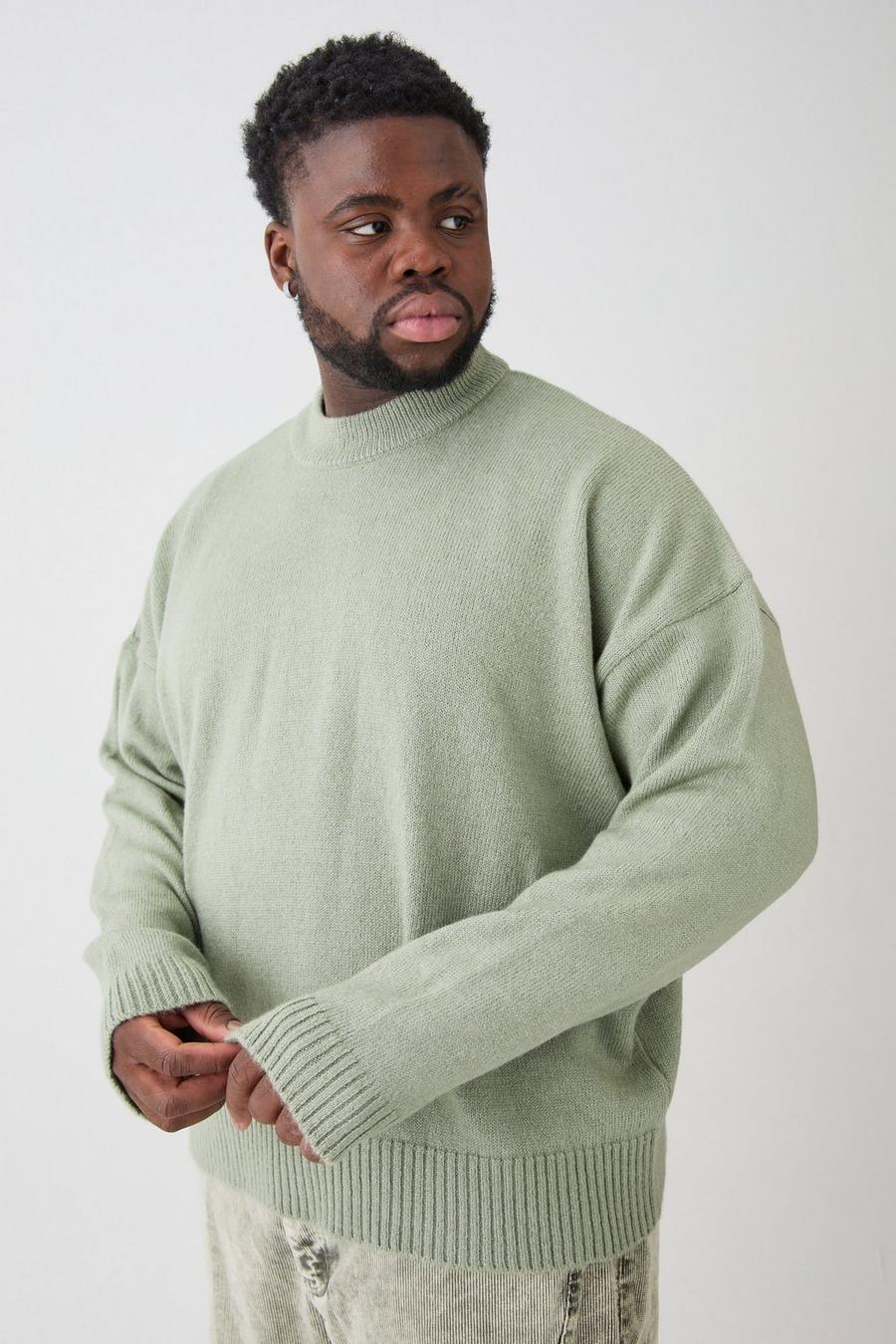 Plus Oversized Knitted Drop Shoulder Sweater In Sage