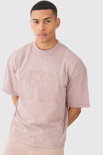 Pink Loose Fit Boxy Acid Wash Ofcl Embroidered T-shirt
