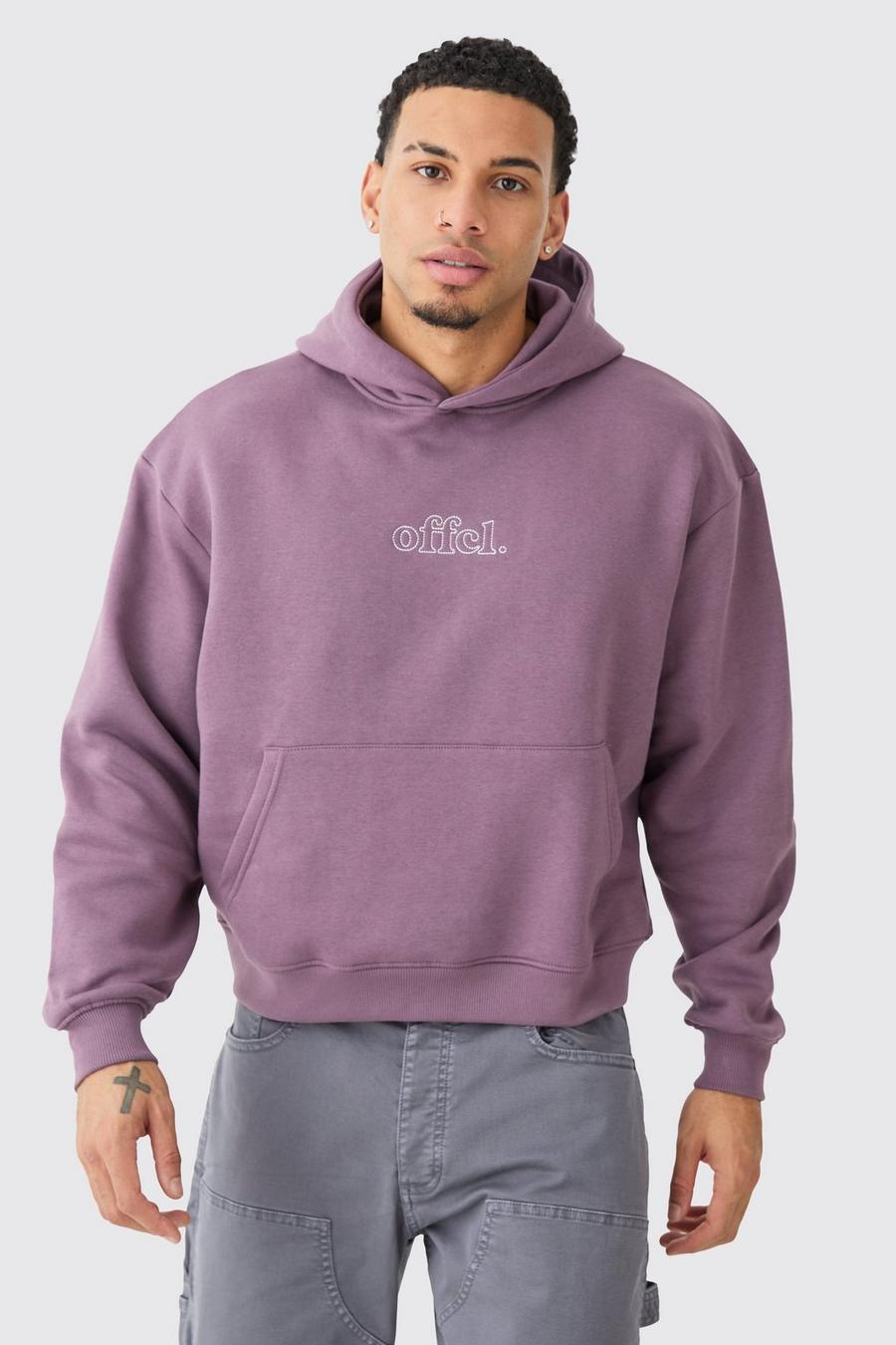 Purple Oversized Boxy Chain Stitch Offcl Embroidered Hoodie