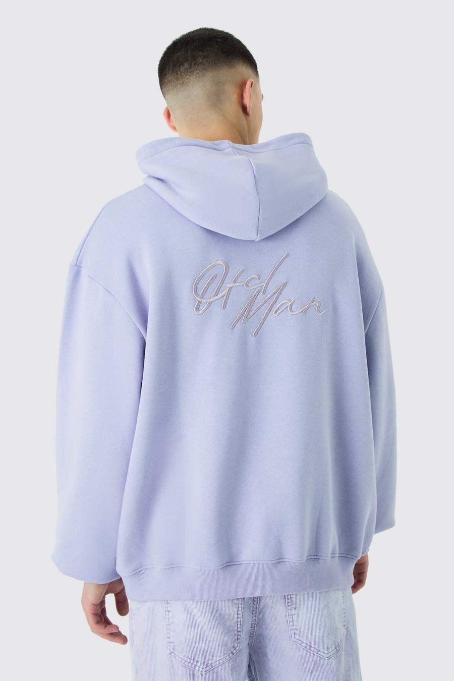 Oversize Hoodie mit 3D-Stickerei Official Man, Lilac image number 1