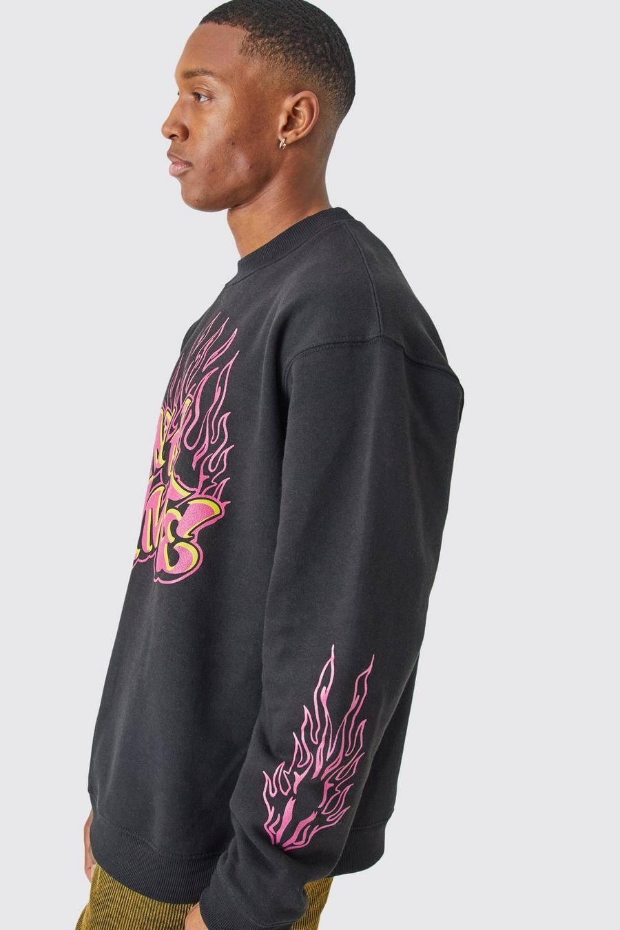 Black Oversized Extended Neck Grafitti Graphic Sweatshirt