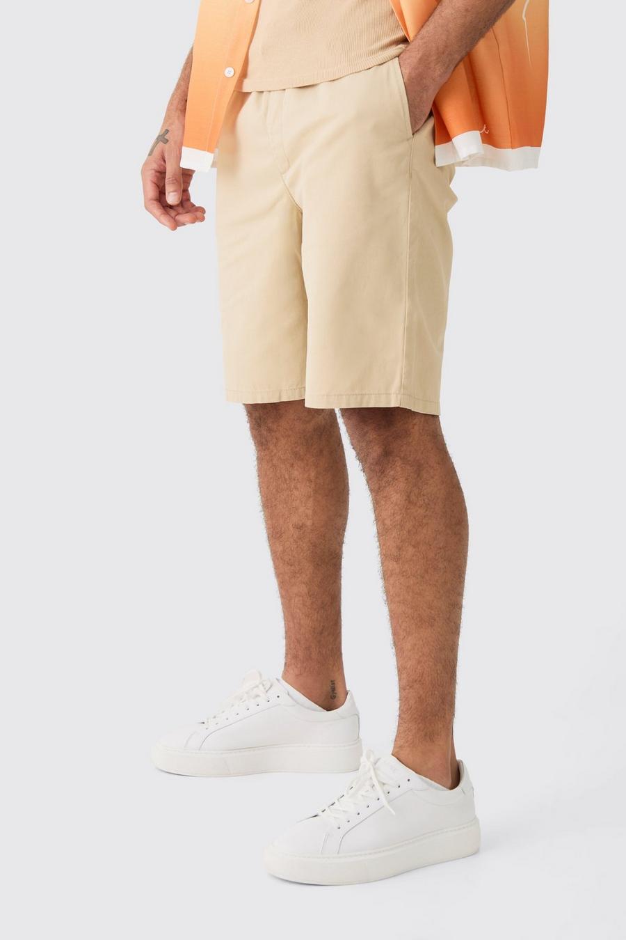 Lockere Shorts mit elastischem Bund, Stone