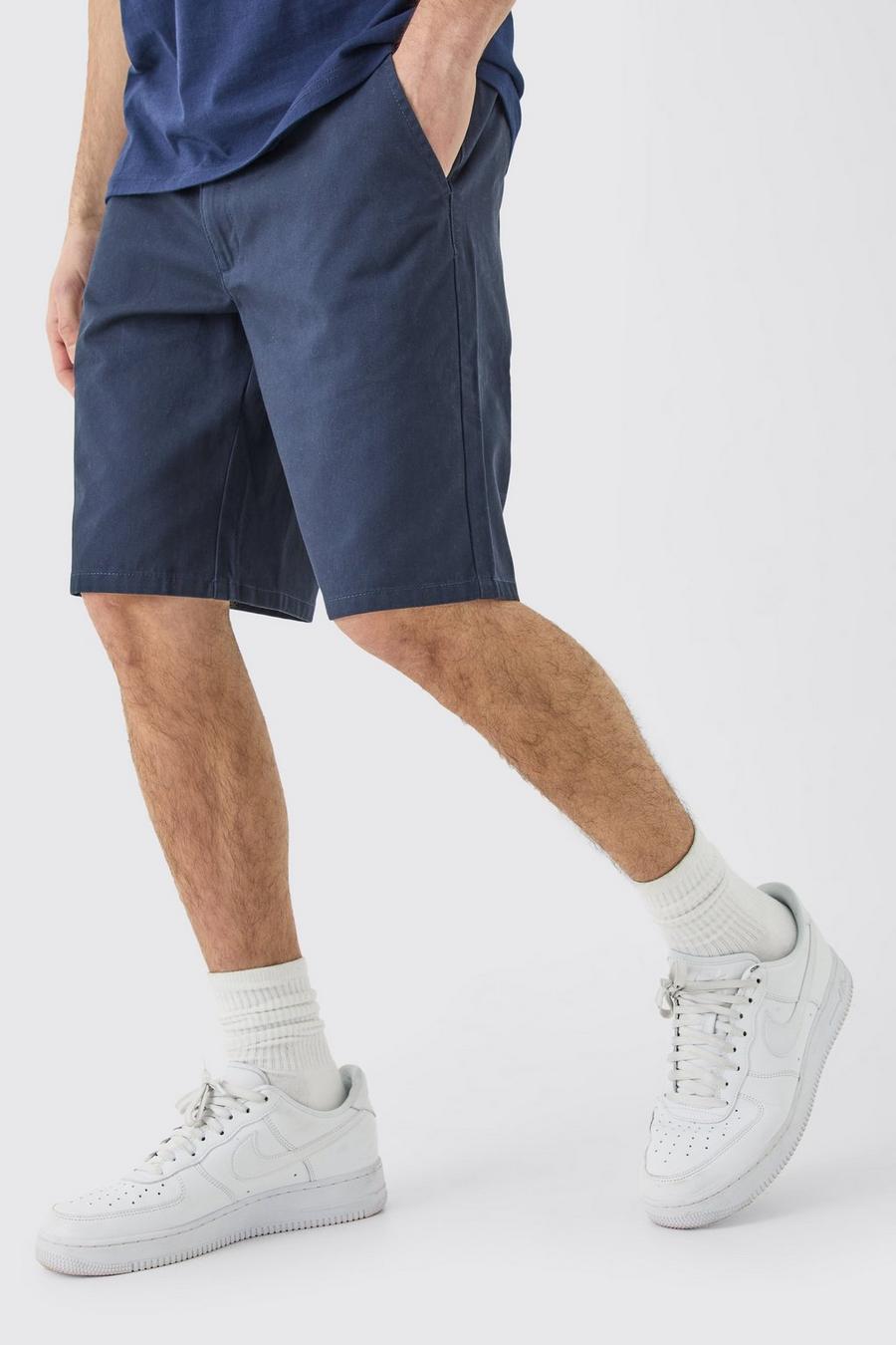 Pantalón corto holgado azul marino con cintura fija, Navy