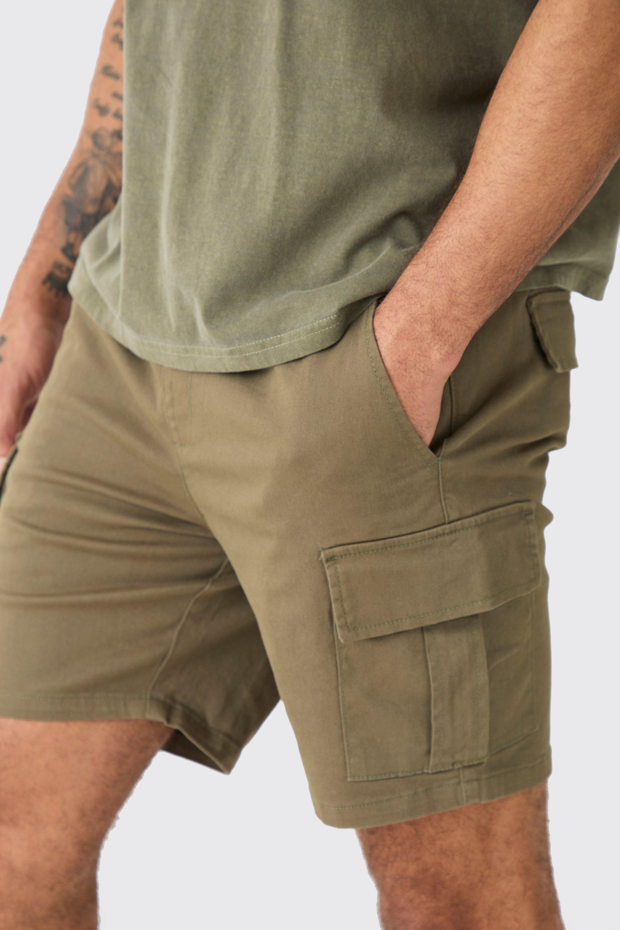 Mens slim fit khaki shorts hot sale