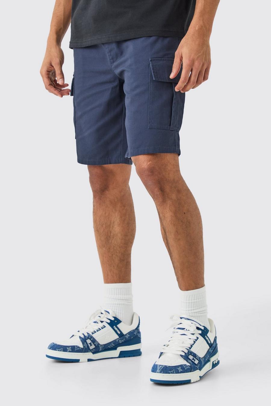 Navy Marineblauwe Baggy Cargo Shorts Met Elastische Taille image number 1