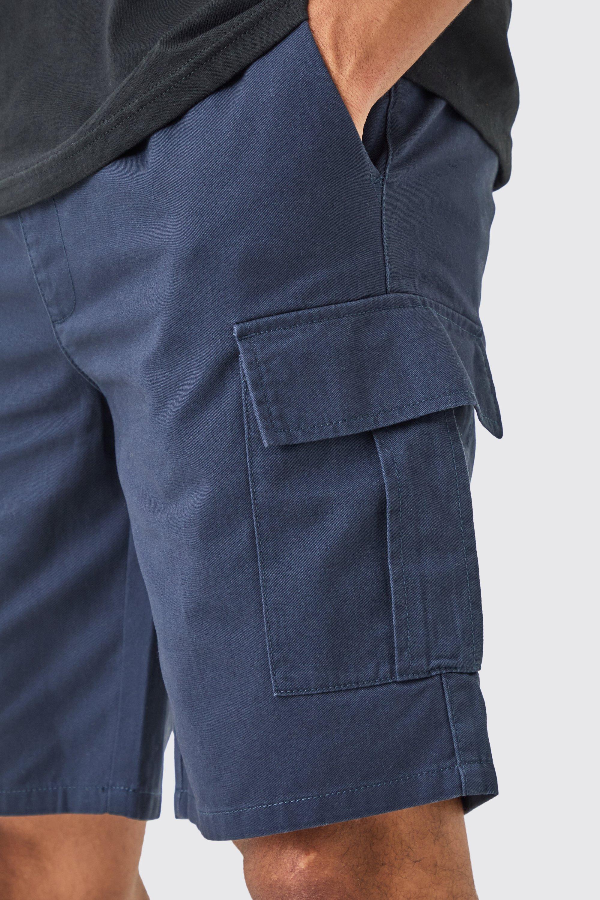 Elasticated Waist Navy Relaxed Fit Cargo Shorts boohoo IL