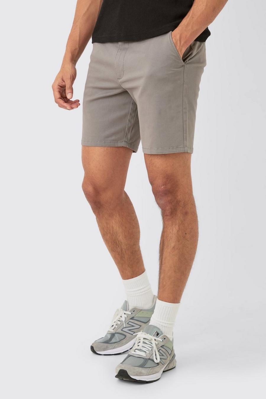 Fixed Waist Grey Skinny Fit Chino Shorts image number 1