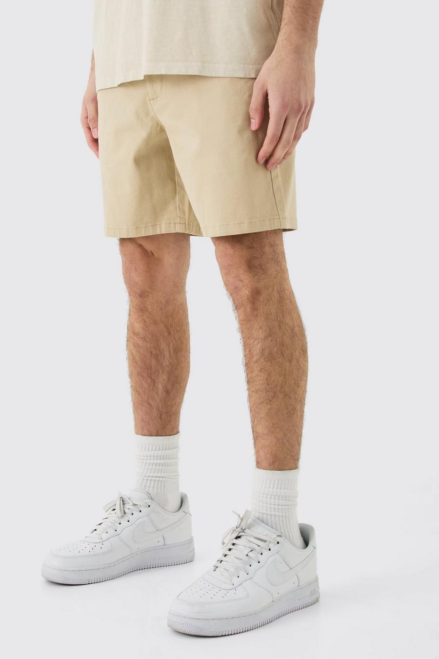 Fixed Waist Stone Slim Fit Chino Shorts