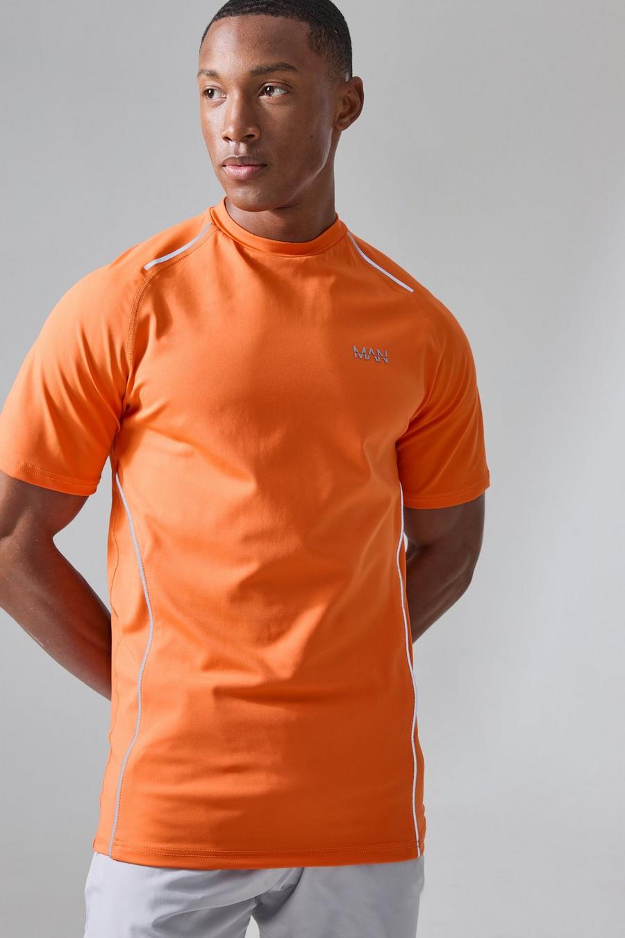 T-shirt de sport moulant à slogan - MAN Active, Orange image number 1
