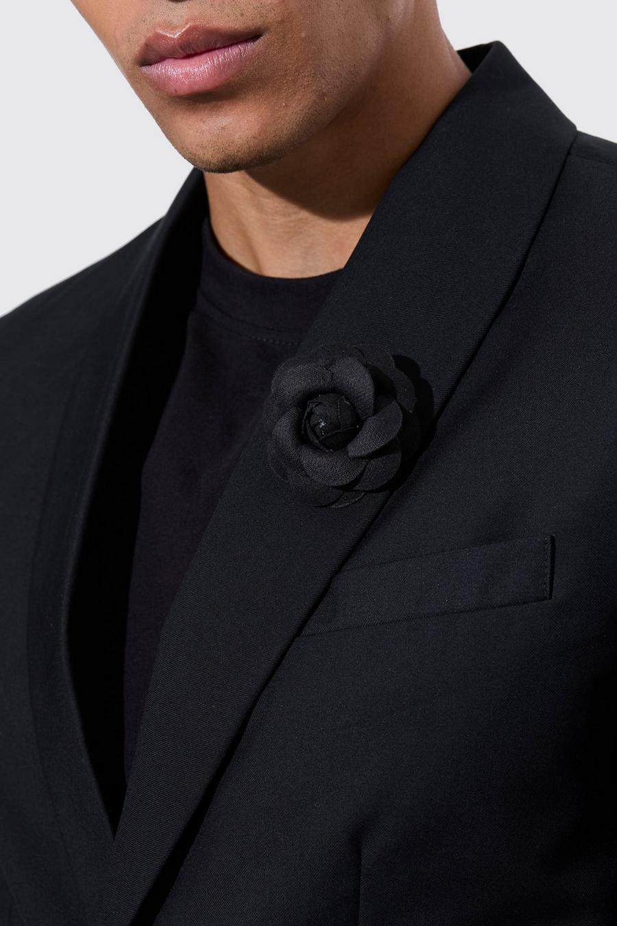 Fabric Flower Brooch In Black