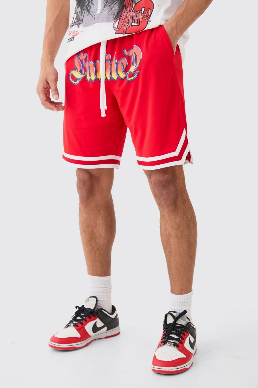 Red Loose Fit Limited Mesh Basketball Short 