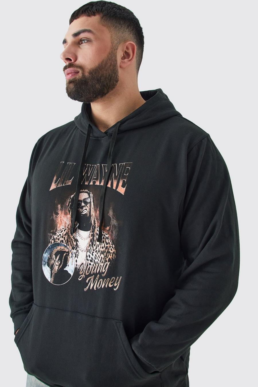 Plus Hoodie mit Lil Wayne Young Money Print, Black