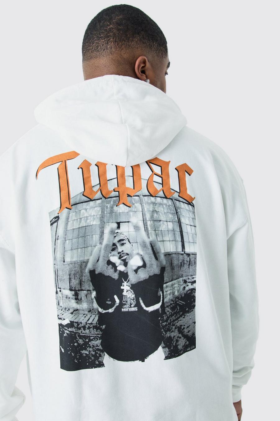 Grande taille - Sweat à capuche à imprimé Tupac, White image number 1
